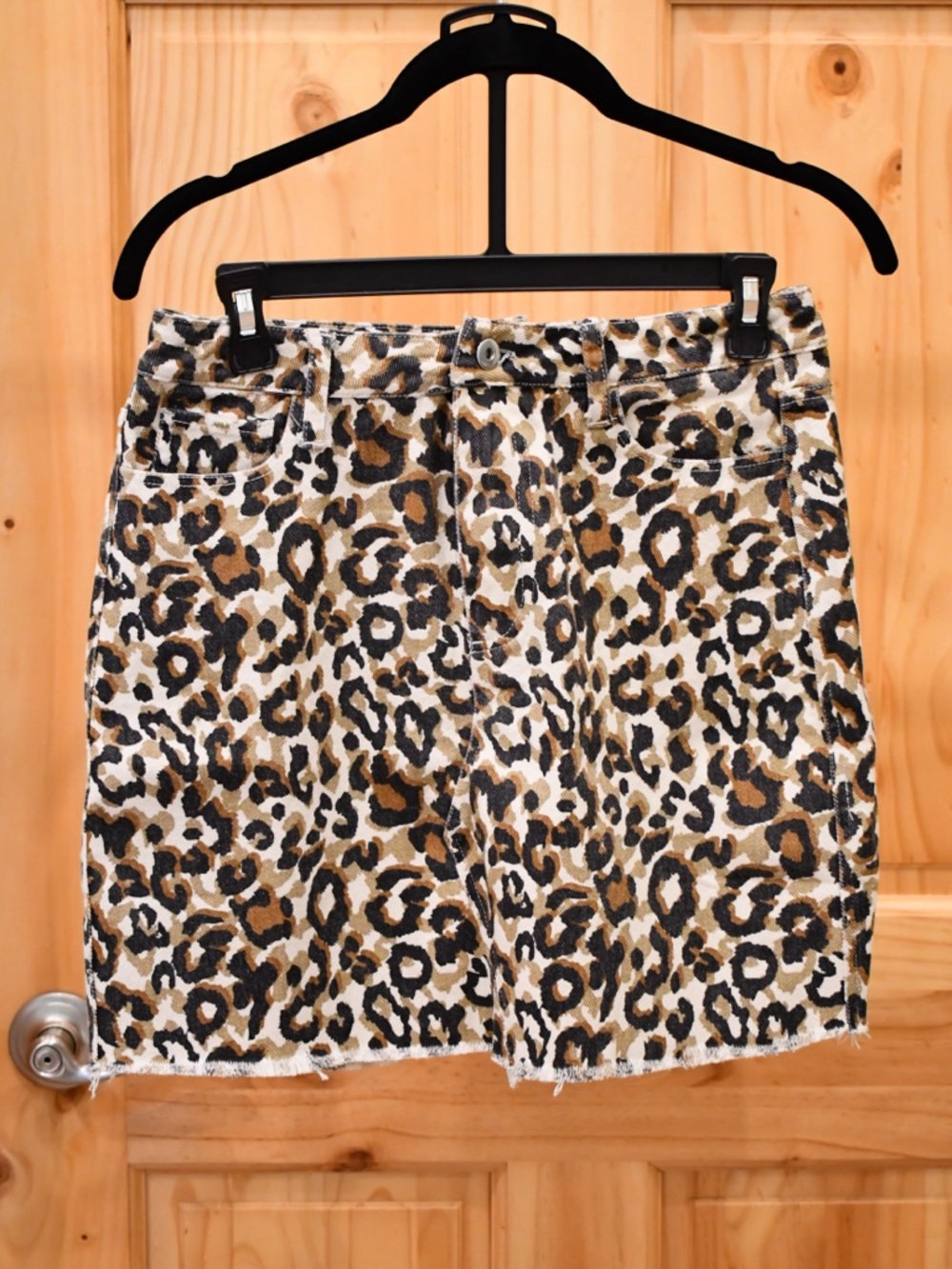 Umgee Leopard Print Denim Mini Skirt